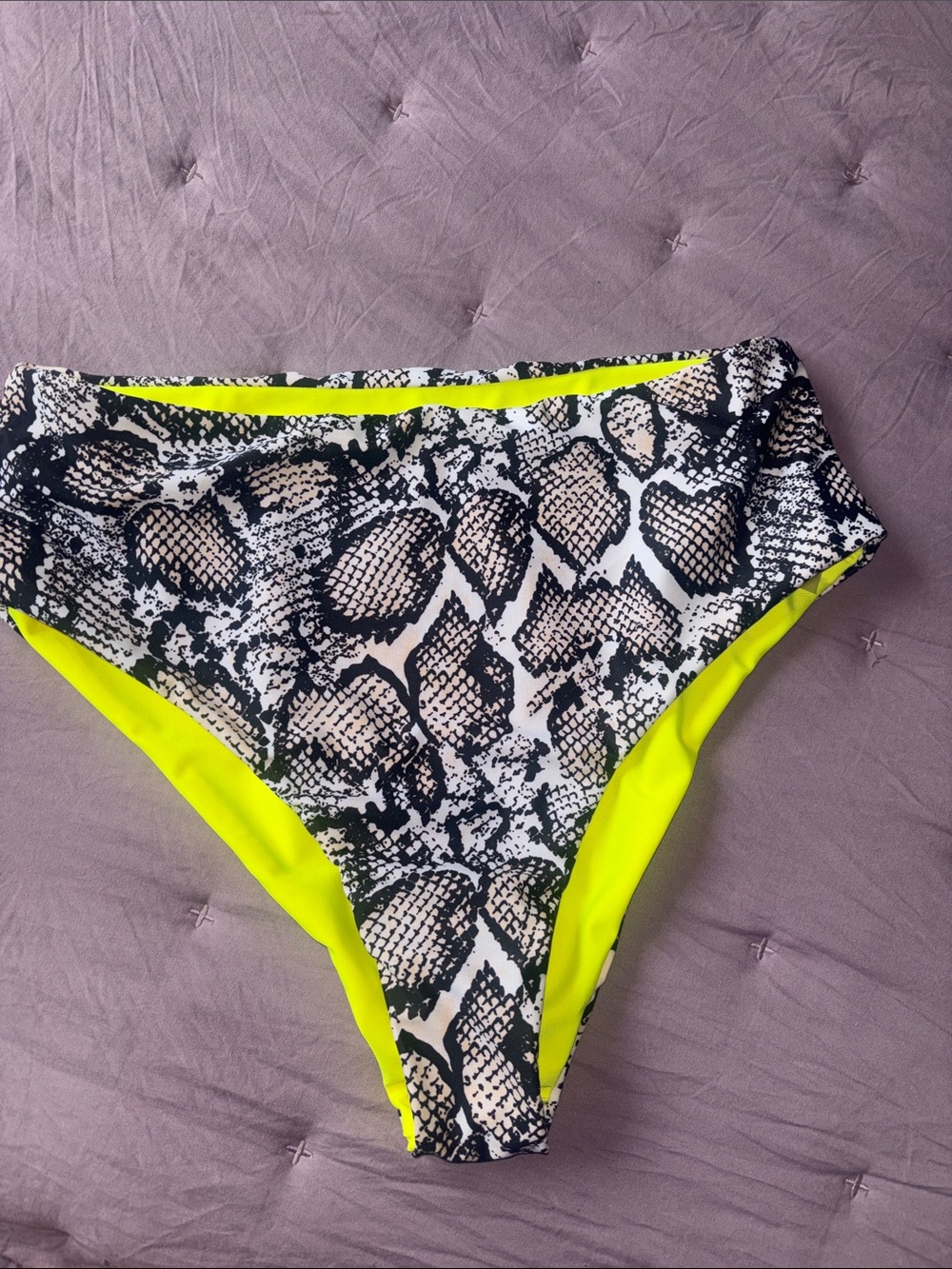 SHEIN Neon Yellow & Snake-Print Bikini Bottom